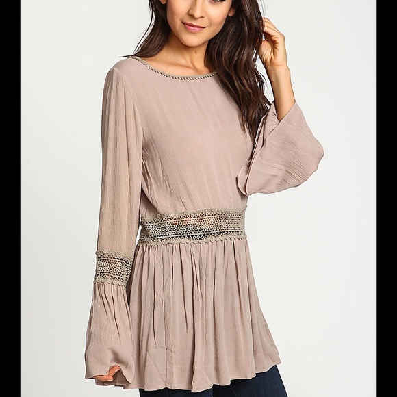 NEW Brown Boho Bell Sleeves Top Sz L - Picture 2 of 3
