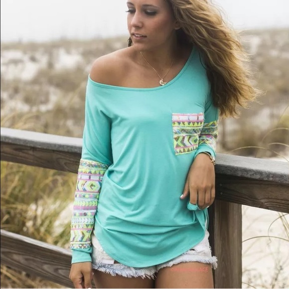 Aztec sequin mint tunic top