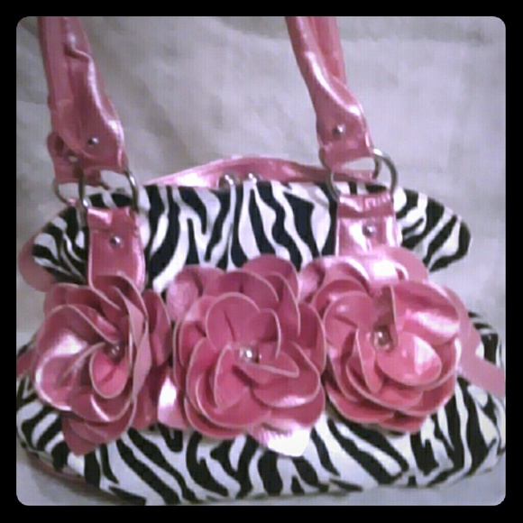 Zebra striped purse with pink flowers!