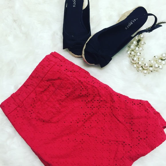 Red Eyelet Shorts
