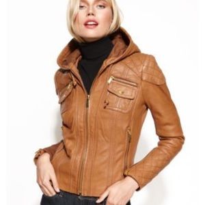 Leather quilted hooded jacket -Michael Kors