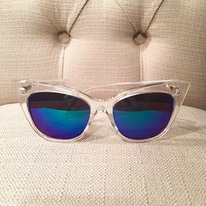 Clear Cat Eye Blue Mirrored Lens Sunglasses