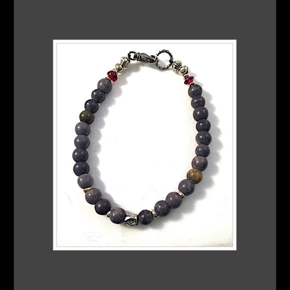 Men's Blue Marble and Garnet Bracelet with Silver
