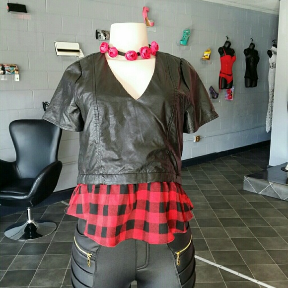 Leather and red and black shirt