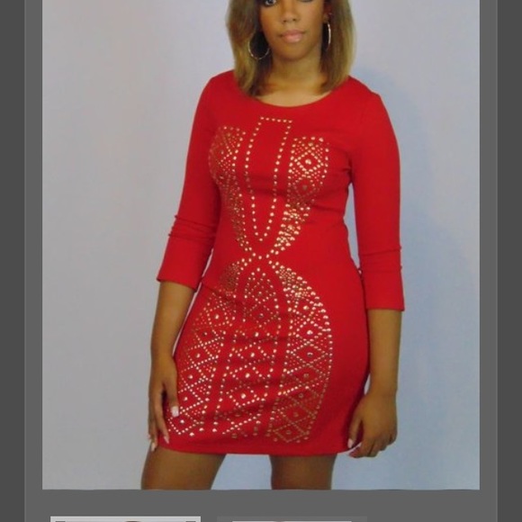 Red & Gold studded dress