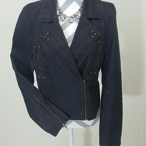 TOPSHOP BLACK JEAN AND FAUX LEATHER JACKET