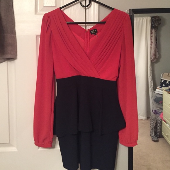Rose and navy peplum long sleeve dress - Picture 1 of 3