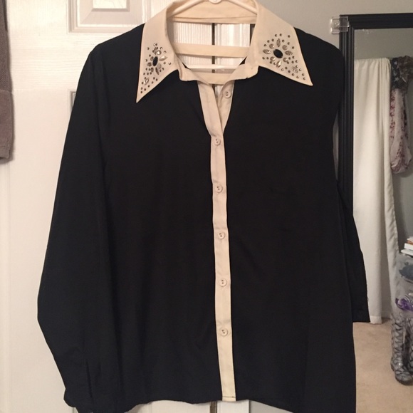 Black and white embellished button up - Picture 1 of 3