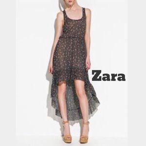 Zara High Low Charcoal Floral Chiffon Dress