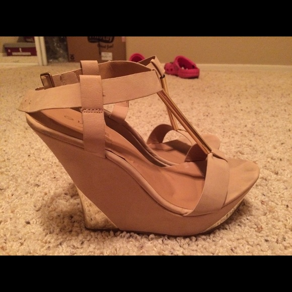 Beige and Gold Wedges