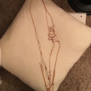 Long rose gold jeweled necklace