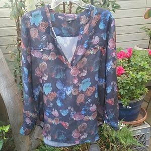 Cute black long sleeve floral blouse