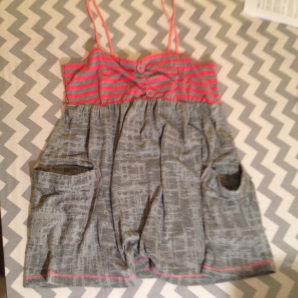Pink and grey cutesy flowy tank top.