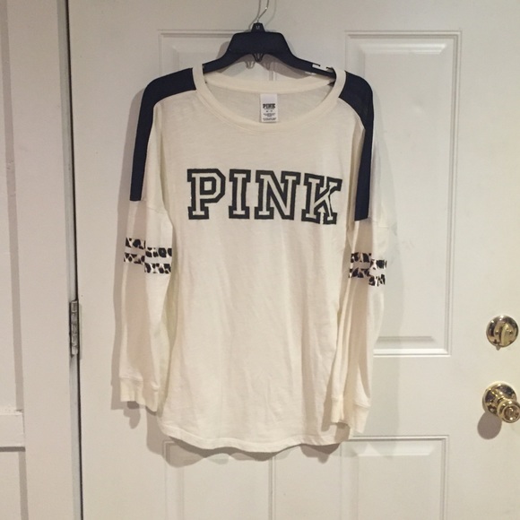 Cream and cheetah print varsity crew PINK top