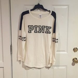 Cream and cheetah print varsity crew PINK top