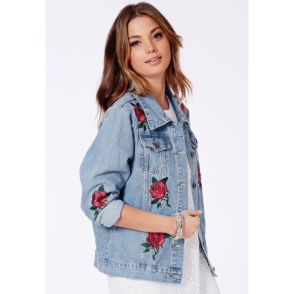 rose embroidered jean jacket