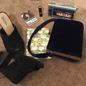 Vintage Blue Velvet + Gold Hardware Purse/Clutch