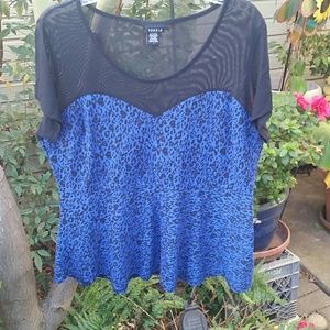 Black and blue leopard peplum top