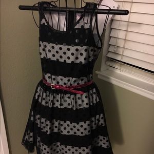 Justice polka dot & stripped dress w pink belt