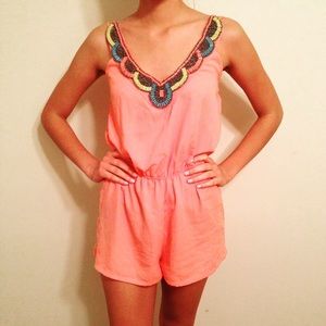 Beaded Neckline Baby Pink Romper