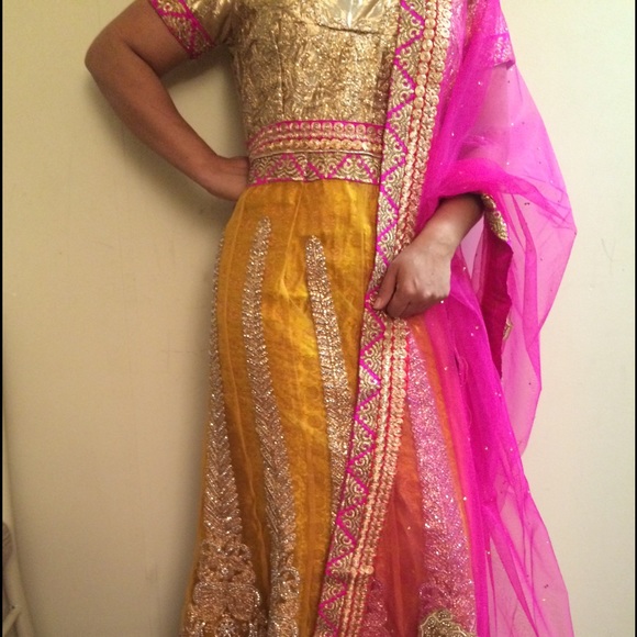 Long indian fine embroidered net & georgette dress