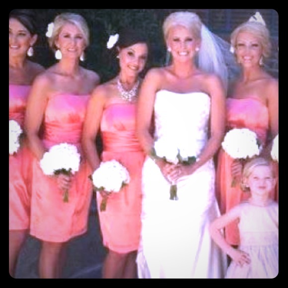 David's Bridal Strapless Coral Dress