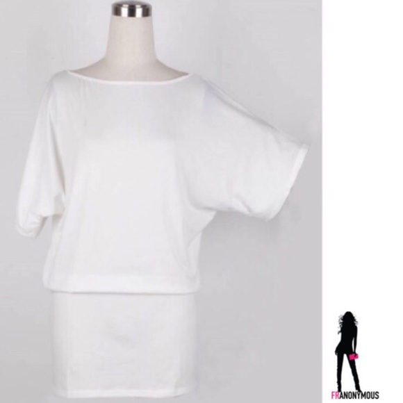 Off Shoulder White Cotton Batwing Top M L - Picture 2 of 4