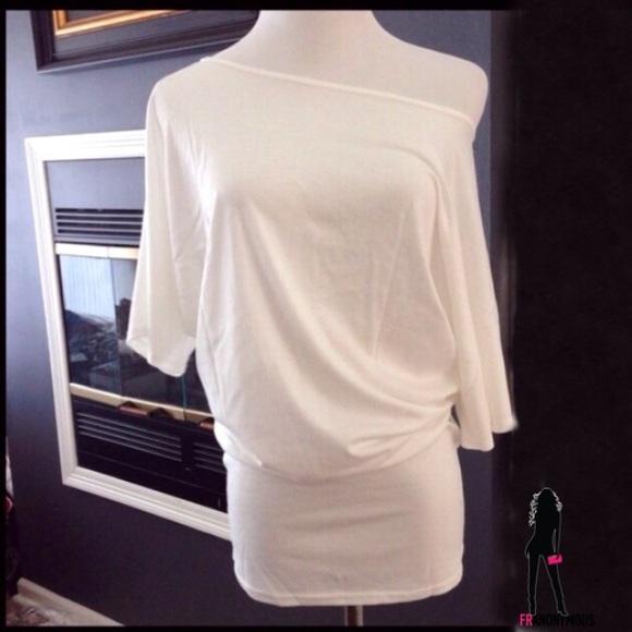 Off Shoulder White Cotton Batwing Top M L - Picture 3 of 4