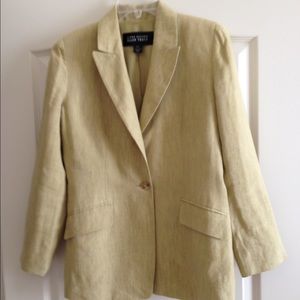 Ellen Tracy linen blazer in soft green.