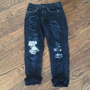 LF CARMAR BLACK BOYFRIEND JEANS W LACE DETAIL