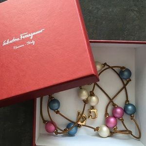 Salvatore Ferragamo Leathered and Beaded Necklace