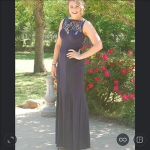 Jovani Navi Lace Ball Gowned