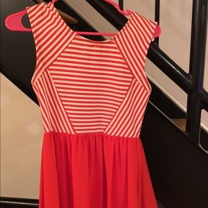 Coral & white striped dress