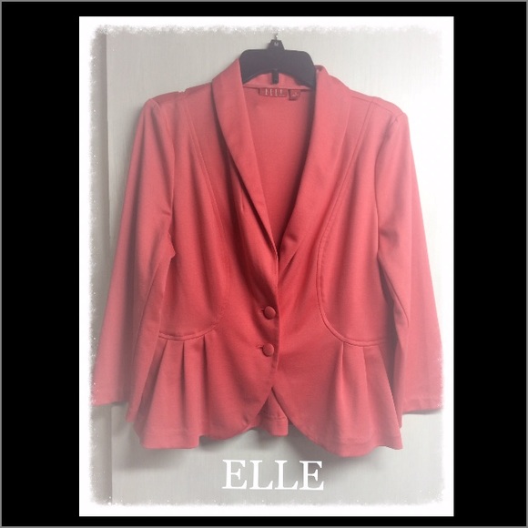 Elle Jackets & Blazers - ELLE 3/4 Sleeve Ruffle Blazer - Coral