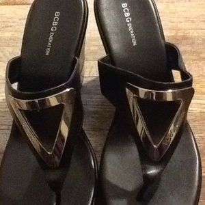BCBG black wedge shoes