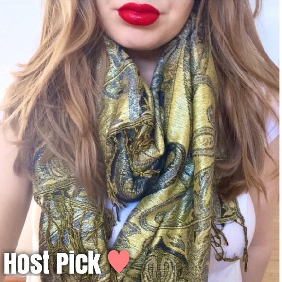Pashmina Accessories - Paisley Pashmina Gold Scarf