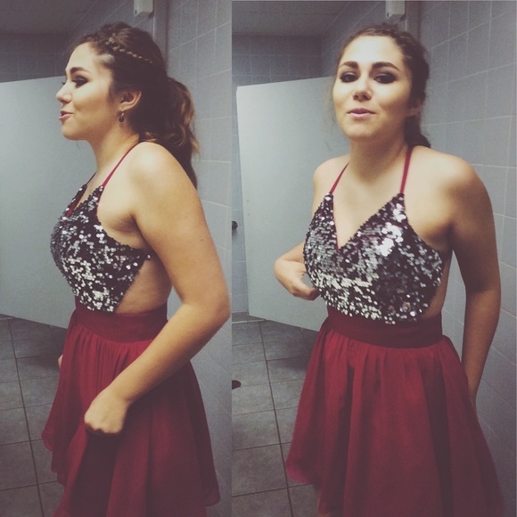 Maroon and Silver Homecoming or Prom dress