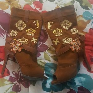 Brown Peep Toe High Heel Boot