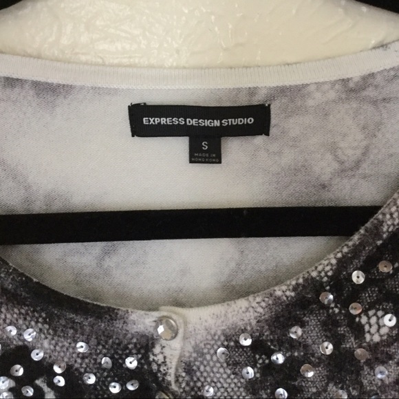 Express Soft Black & White Sweater with Sequins - Picture 2 of 4