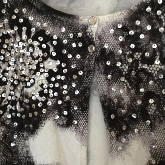 Express Soft Black & White Sweater with Sequins - Picture 3 of 4