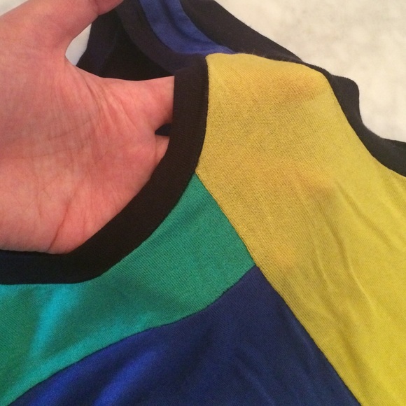 Blue and green monteau colorblock top. - Picture 3 of 3