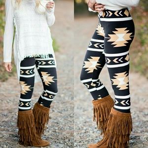 Tan Aztec leggings. Size:one size.