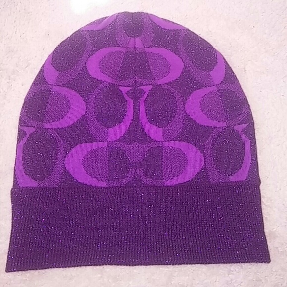 Coach Accessories - NWOT Purple Sparkle COACH Beanie Cap Hat