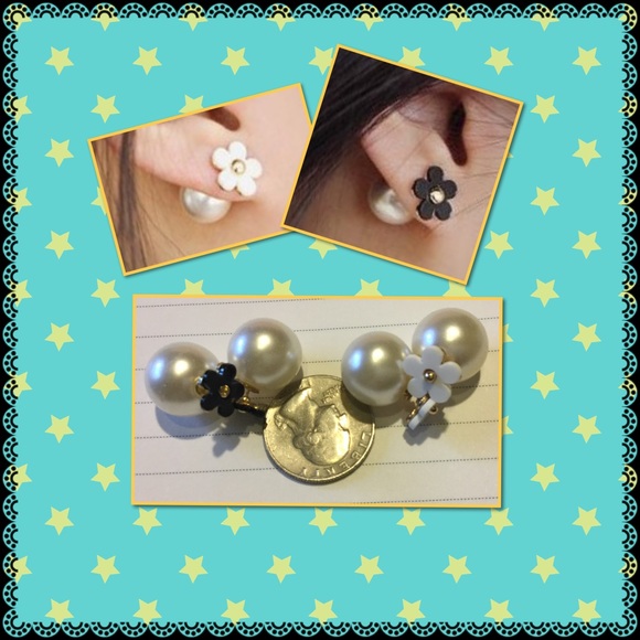 π 2 pairs pearl flower double side stud earrings - Picture 2 of 2