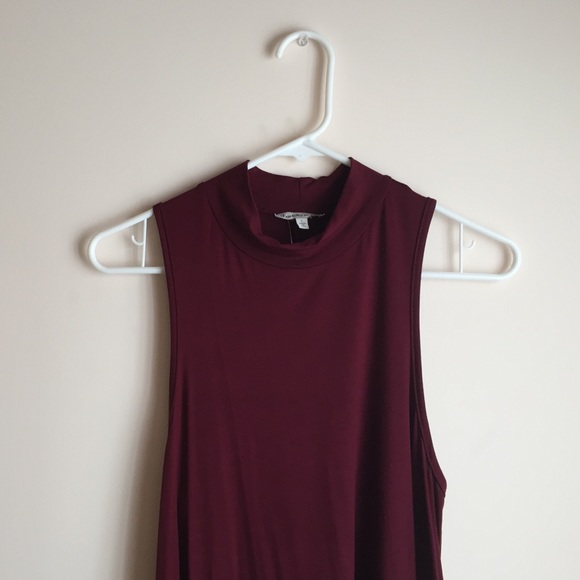 Mock Neck Burgundy Swing Dress - Picture 2 of 4