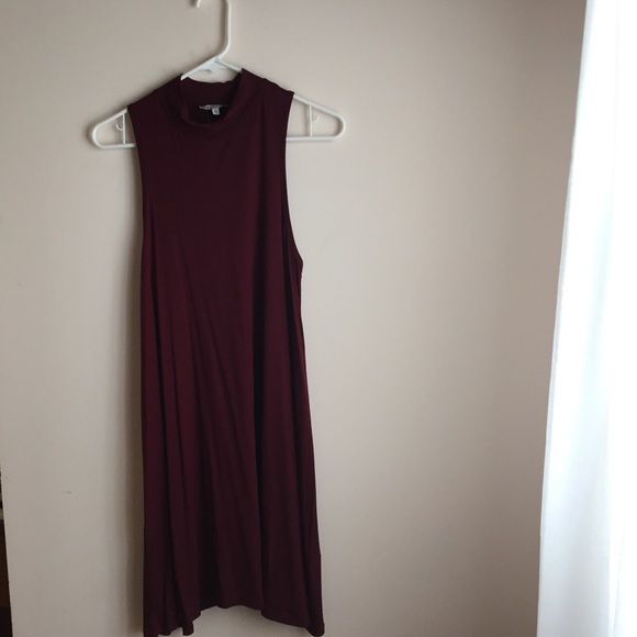 Mock Neck Burgundy Swing Dress - Picture 3 of 4