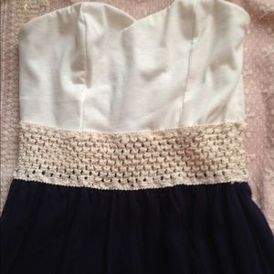Strapless sundress high low navy blue NWT