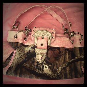 Pink and camo shoulder bag