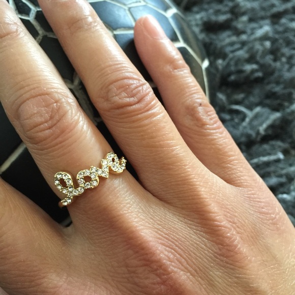 ❤️Cursive Gold Toned Love Ring w/Rhinestones❤️ - Picture 2 of 3