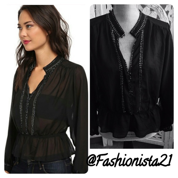 Free People Tops - 🎉HP NWT Free People Sheer Black Boho Blouse Top M